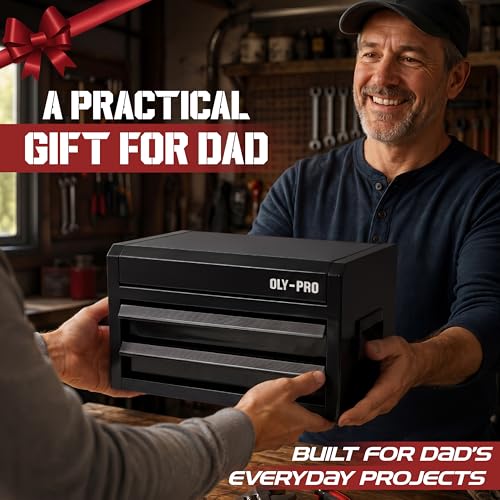 OLY-PRO 10-Inch Mini Toolbox with 2 Drawers & Top Storage - Black, Steel, Ball-Bearing Slides