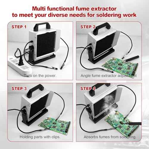 Solder Smoke Absorber, Multifunctional Solder Fume Extractor, Solder Fan with Tiltable Bracket, Fume Extractor Soldering, with 2 PCS Work Aid Clips Suitable for Soldering