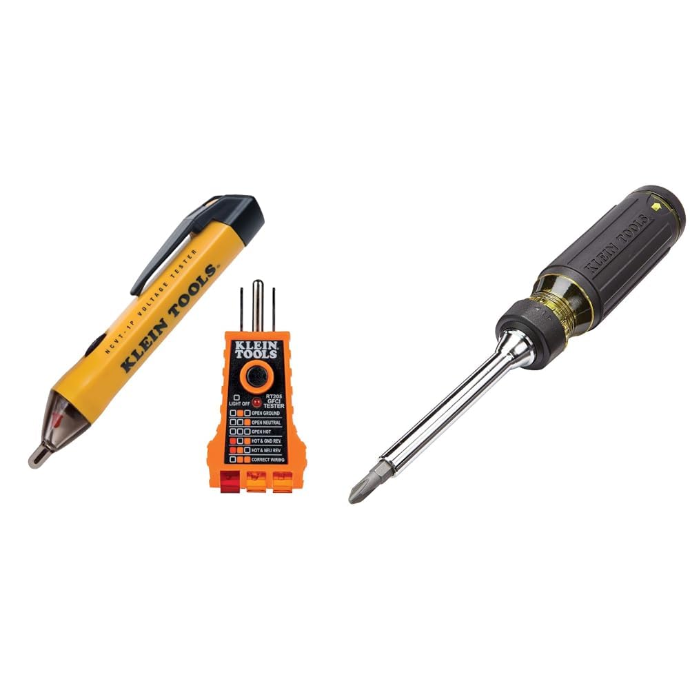 Klein Tools NCVT1PKIT Electrical Tester Kit with Non-Contact Low Voltage Test Pen, 50 to 1000V AC and GFCI Receptacle Tester, 2-Piece