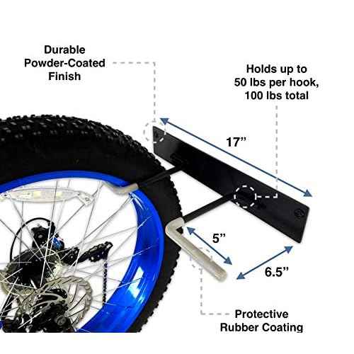 StoreYourBoard BLAT Bike Fat Tire Wall Rack, Holds 2 Bikes, Home and Garage Storage Hooks, Heavy-Duty Solid Metal Max 100 lbs