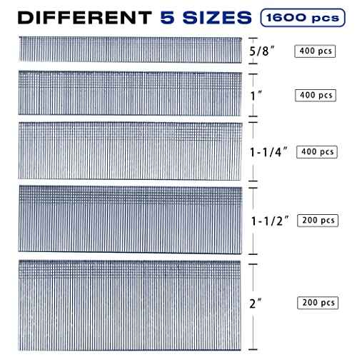 SimCos18 Gauge Brad Nails 2¡±,1-1/2",1-1/4",1",5/8",1600 pcs Assorted Project Pack,Galvanized 18 GA Nail Gun Nails Assorted and Small Finishing Nails for Pneumatic, Electric Brad Nailer