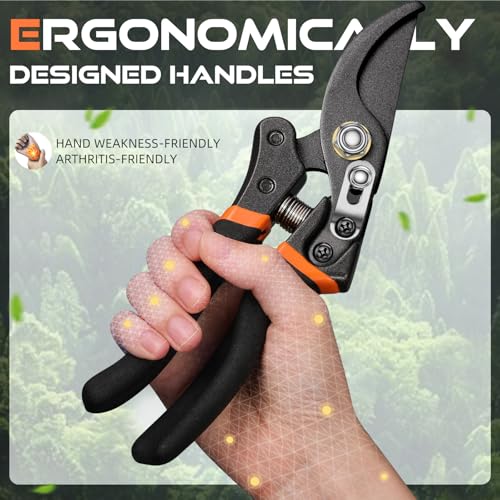 Decerk 8.5-Inch Professional Pruning Shears Black Orange | Sharp, Durable Garden Clippers for Branches Up to 3/4"