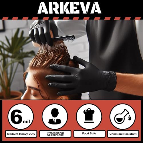 ARKEVA Black Nitrile Disposable Gloves 6 Mil. Chemical Resistance, Tear-Resistance, Latex & Powder Free