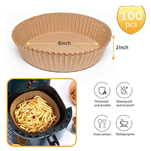 Ailun 100pcs 8-Inch Air Fryer Liners for 5-8 Qt Brown Round-100pcs