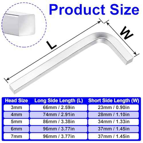 5pcs Square Head Wrench Set, L Shaped Square Key Screwdriver Kit, Chromium Vanadium Steel Square Head Allen Wrench for Pocket Hole Screws- 3mm 4mm 5mm 6mm 7mm