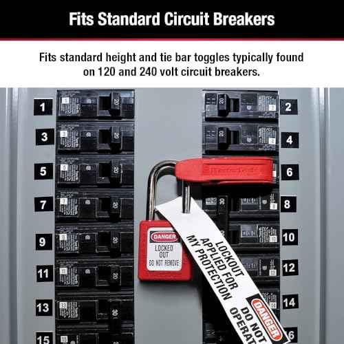 Master Lock Red Electrical Box Circuit Breaker Lockout, Tagout Breaker Box Lock for Standard Single and Double Toggles, 493B