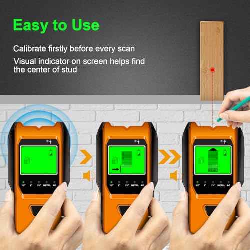Stud Finder Wall Scanner, 5 in 1 Multifunction Stud Locator with Upgraded Smart Sensor, HD LCD Display and Audio Alarm for The Center & Edge of Metal, Studs, AC Wire, and Pipe Detection (Tangerine)