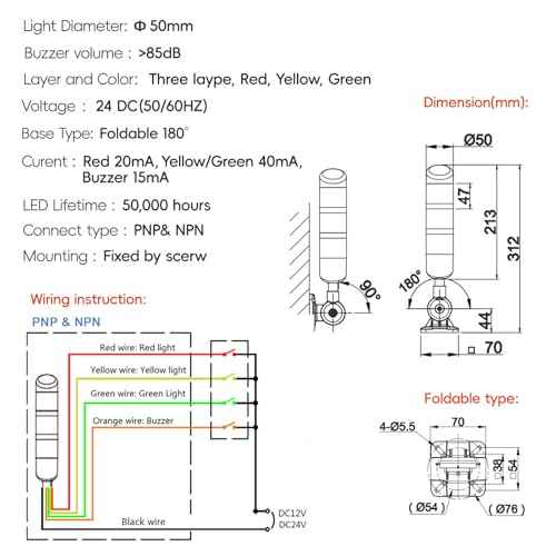 3-Layer Led Signal Tower Stack Lights, Industrial Signal Warning Lights, Column Tower Lamp with Rotatable Base Steady 24V DC/AC with Buzzer