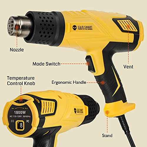 SainSmart Heat Gun, 1800W, Variable Temperature Control 120 ¡ÆF-1202 ¡ÆF, Fast Heat Hot Air Gun Soldering, with 4 Nozzles for Crafts, Epoxy Resin, Shrinking tubes, Stripping Paint, and Shrink Wrapping