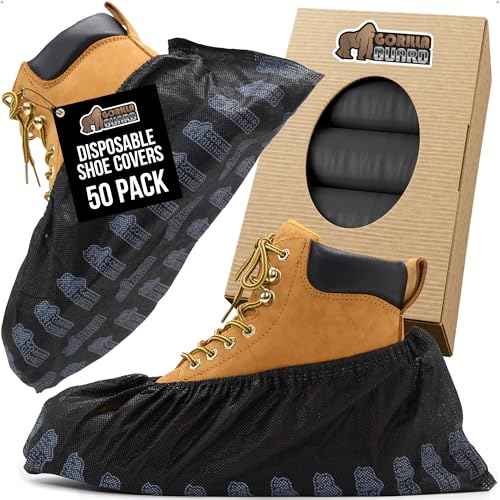 GORILLA GUARD Shoe Covers Disposable, Pack of 50 (25 Pairs) Ankle Booties, Tear and Dust Resistant Accessories for Work, Heavy Duty Safety Boot Cover for Indoors and Outdoors, Secure Fit Black