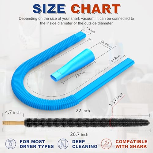 Sealegend Dryer Vent Cleaner Kit, Blue - 2.6ft Vacuum Attachment & Lint Brush
