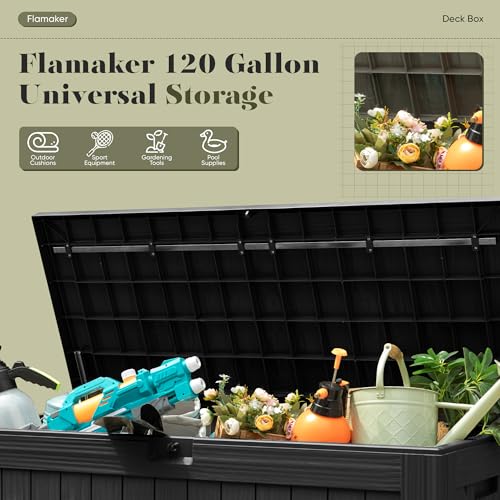 Flamaker Black 120 Gallon Waterproof Deck Box Outdoor Storage Chest