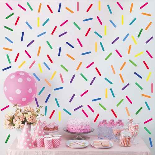300 Pcs Self-Adhesive Colorful Stripe Wall Stickers - 10 Sheets Removable Waterproof Vinyl Confetti Wall Decals for Kids Room, Nursery, Playroom, Classroom, Home Decor (Deep Color)