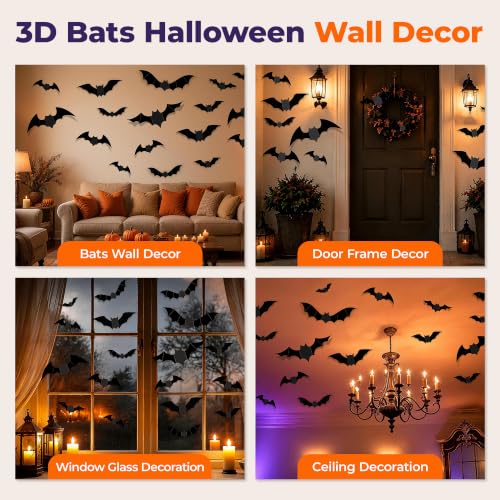 Encavy 68Pcs Halloween Bat Wall Decor Bats Stickers - Indoor Outdoor Spooky Decorations - DIY Party Supplies with 3D Effects