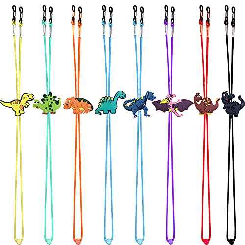 ZXSWEET 8 PCS Kids Glasses Strap Adjustable Dinosaur Anti-slip Eyeglass Straps for Boys Girls