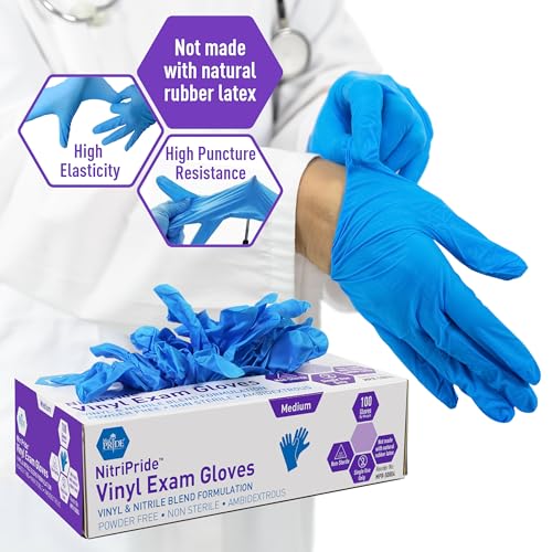 MED PRIDE Medium Powder-Free Nitrile Vinyl Exam Gloves - 100 Count