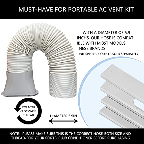 Portable Air Conditioner Vent Kit with Adjustable Window Seal & 59-Inch Hose
