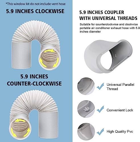 UNAOIWN 5.9” Portable AC Window Vent Kit with Seal Strip for Exhaust Hose