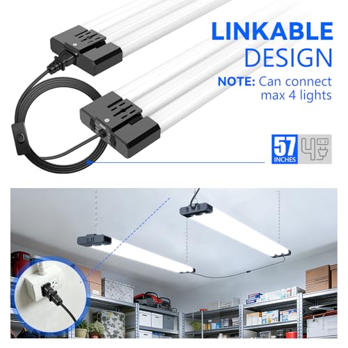 JESLED 4FT LED Shop Lights Black 7500LM, Adjustable 3CCT & Wattage, ETL Certified