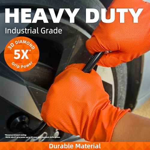 Beastek Nitrile Disposable Gloves, 8Mil Latex & Powder Free Chemical Resistant Heavy Duty Cooking Diamond Glove Orange 50 Pcs
