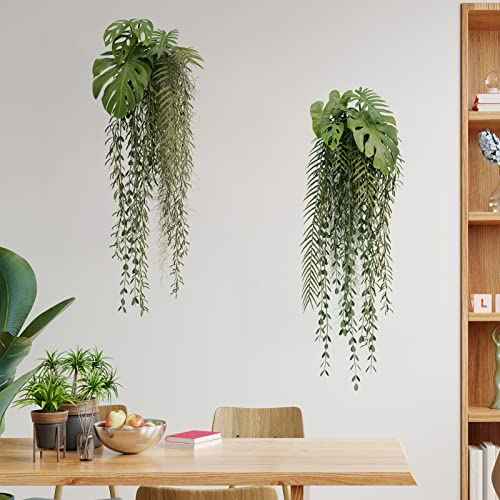 Green Plants Wall Stickers,Hanging Tree Vine Wall Decal Nature Plants Palm Leaf Wall Sticker Wall Art Mural for Bedroom Living Room Background Office Home D?cor
