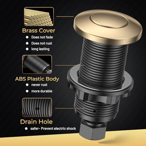 ANWOLL UL Listed Wireless Garbage Disposal Air Switch Kit Champagne Bronze 3.6" Long Button