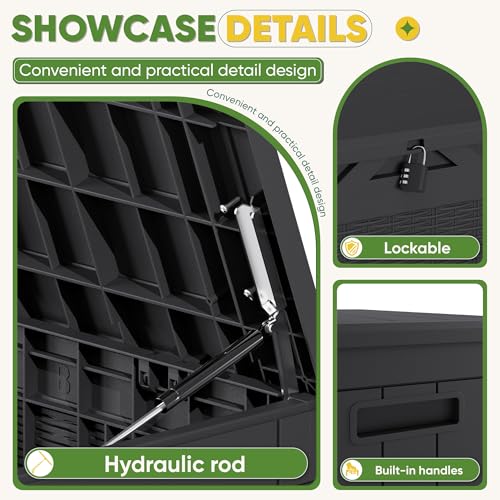 Greesum 100 Gallon Black Outdoor Storage Box with Lid, Lockable & Waterproof