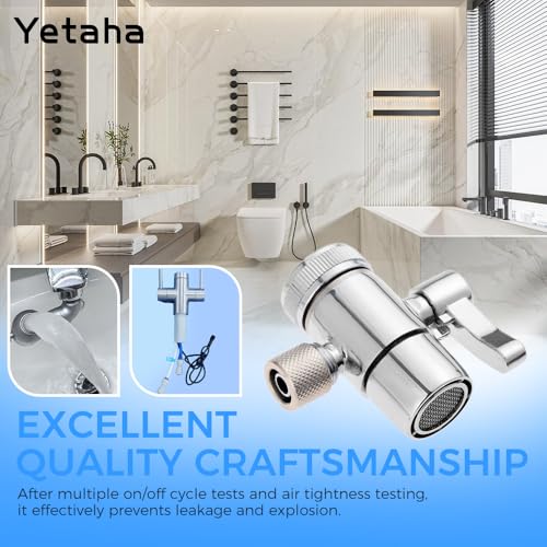 Yetaha 3/8" Faucet Diverter Valve for Kitchen & Bathroom, Metal Splitter Adapter, Fits 3/8" RO Tubing