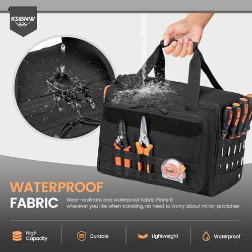 KSIBNW Tool Bag 14-Inch, Heavy Duty Tool Organizer Tote for Men, Tactical Hand Bag, Storage Organizer Pouch for Electrician, Repairman, Carpenters, Mechanics, Plumbers, Handyman, Khaki
