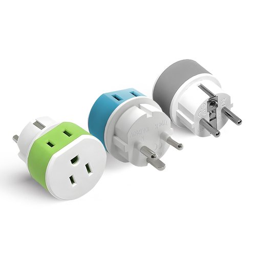 OREI Denmark Power Plug Adapter with 2 USA Inputs - Travel 3 Pack - 1 Type K & 2 Type E/F Safe Grounded Use with Cell Phones, Laptop, Camera Chargers, CPAP, and More