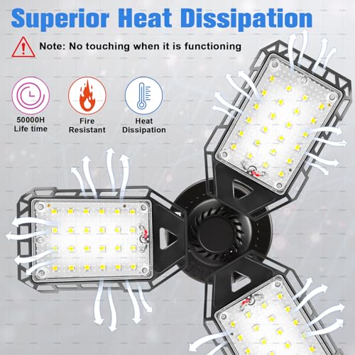 Aoretic 3-Pack LED Garage Lights 8000 Lumens, E26/E27 – Super Bright Ceiling Lighting