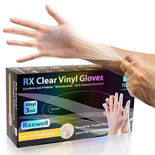Raxwell Clear Vinyl Gloves - 3 Mil, Latex-Free, Puncture-Resistant, Food Safe - Disposable Cooking Gloves -Kitchen & Cleaning