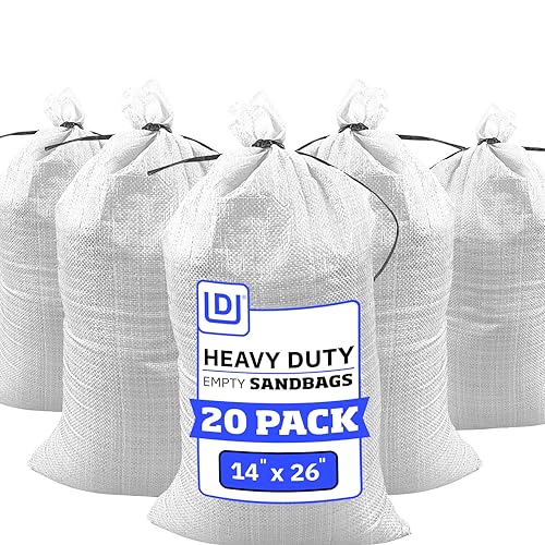 White Heavy Duty Sandbags with Ties Pack of 20 - 14x26 Outdoor Flood & Erosion Barrier