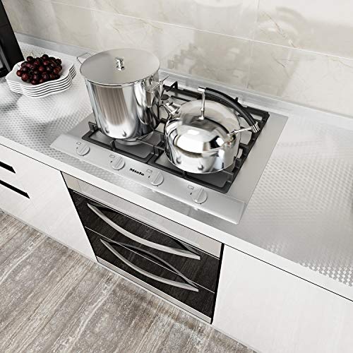 VEELIKE Kitchen Backsplash Wallpaper Stickers Oil Proof Waterproof Sticker Stainless Steel Contact Paper Self Adhesive Waterproof Aluminum Foil Stove Stickers Kitchen Wall Stickers 15.7"x118"