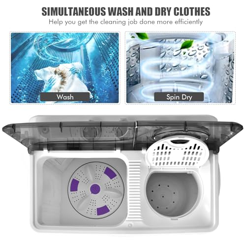 COSTWAY Portable Twin Tub Washing Machine Grey+White 26lb Capacity Compact Laundry