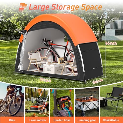 Orange Bike Tent with Rain Cover, Outdoor Storage Shed for 2-3 Bikes - PZT 79x32x65in