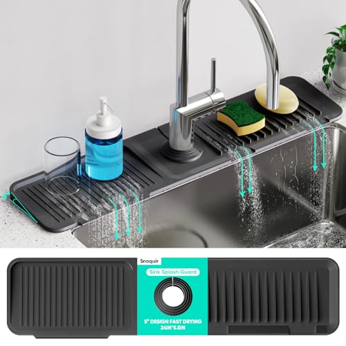 Snoquir 24'' Black Kitchen Sink Faucet Splash Guard Mat - Drain Protector