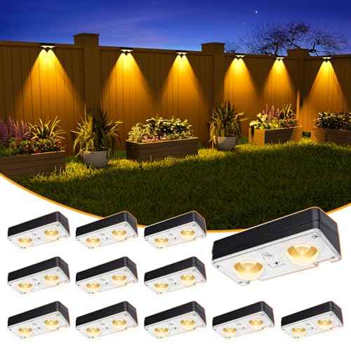 Solar Fence Lights Outdoor Waterproof, 80 Lumens Solar Lights for Fence with Warm White & RGB 8 Colors,Outdoor Solar Light for Deck, Patio, Backyard, Fence, Railing (12-Pack-Black)