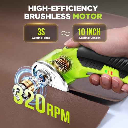 Cordless Electric Scissors: 4V Rechargeable Rotary Cardboard Cutter, 3000mAh Battery, with LED Light, 2 Blades, Box Cutter for Fabric Carpet Carton Plastic Leather Cloth