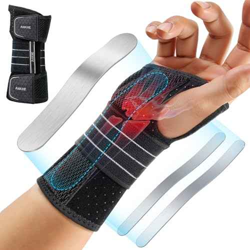 Carpal Tunnel Wrist Brace, Adjustable Night Wrist Support with 3 Metal Splints, Hand Brace for Men Women No Pressure on Thumb, Splint Stabilizer for Work, Arthritis (Right Hand, Gray, Medium)