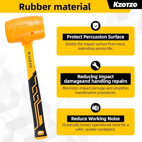 16oz Rubber Mallet Hammer, Fiberglass Handle, Rubber Mallet for Flooring, Tent Stakes, Woodworking, Camping, Soft Blow Tasks without Damage£¬ 2025 upgraded seamless rubber hammer£¨yellow£© (16OZ)