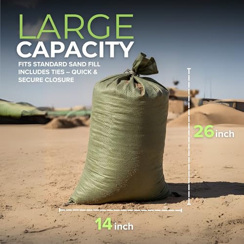 Pack of 20 Heavy Duty Military Green Sandbags 14 x 26 inches Flood & Flood Control