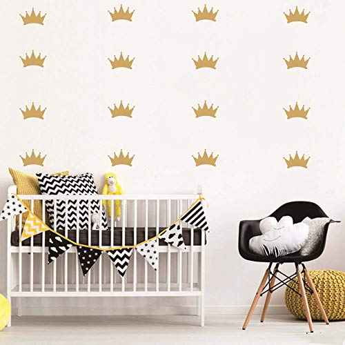 48 pcs Princess Crown Wall Stickers ? Vinyl Art for Girl¡¯s Room, Nursery Room, Baby Bedroom Decor, Removable Wall Mural for Kids, Little Princess Wall Decor (Gold)