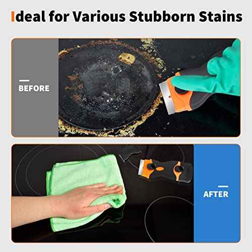 Razor Blade Scraper Tool - Razor Scraper with 40 Metal & Plastic Blades, Sticker Cleaning Remover for Paint, Decal, Adhesive, Label & Caulk, Glass Scraper for Window, Cooktop, Oven & Stove Top