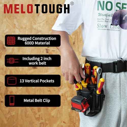 MELOTOUGH Pocket Tool Belt Pouch-Small Tool Pouch with Quick Release Belt Clip,Clip on Larger Pockets & Loop, Clip on-Tool Holder Accessory