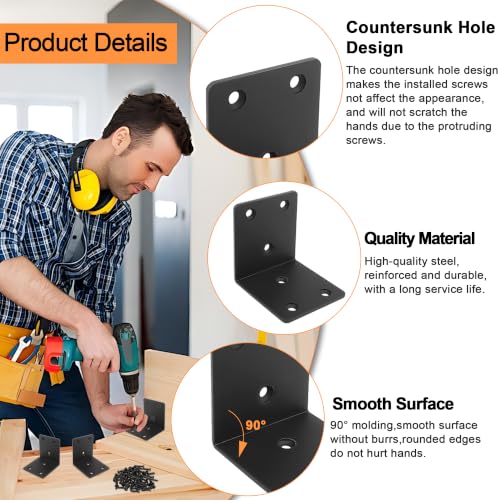 YIKORLO Black 2x2 Inch Heavy Duty L-Shaped Corner Brackets - Pack of 30