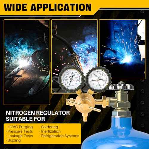 DASBET Nitrogen Gas Regulator with Double Gauges 0-800 PSI Delivery Pressure Range, 1/4" Male Outlet Connection and CGA580 Inlet Brass Connection for HVAC Purging