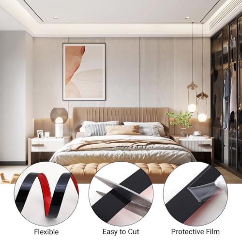 Gaahing 0.5" x 196.8" Matte Black Peel & Stick Wall Molding & Trim