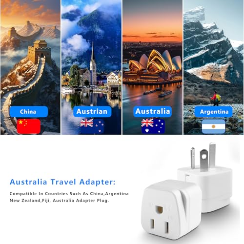 White US to Australia Power Adapter Plug - 2 Pack for Travel, NZ, AU, China