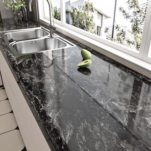 Black Marble Contact Paper Peel and Stick Countertops 15.8"x78.7" Decorative Wallpaper Waterproof Black Contact Paper for Countertops Removable Wallpapers Marble Vinyl Film for Cabinets Shelf Liner